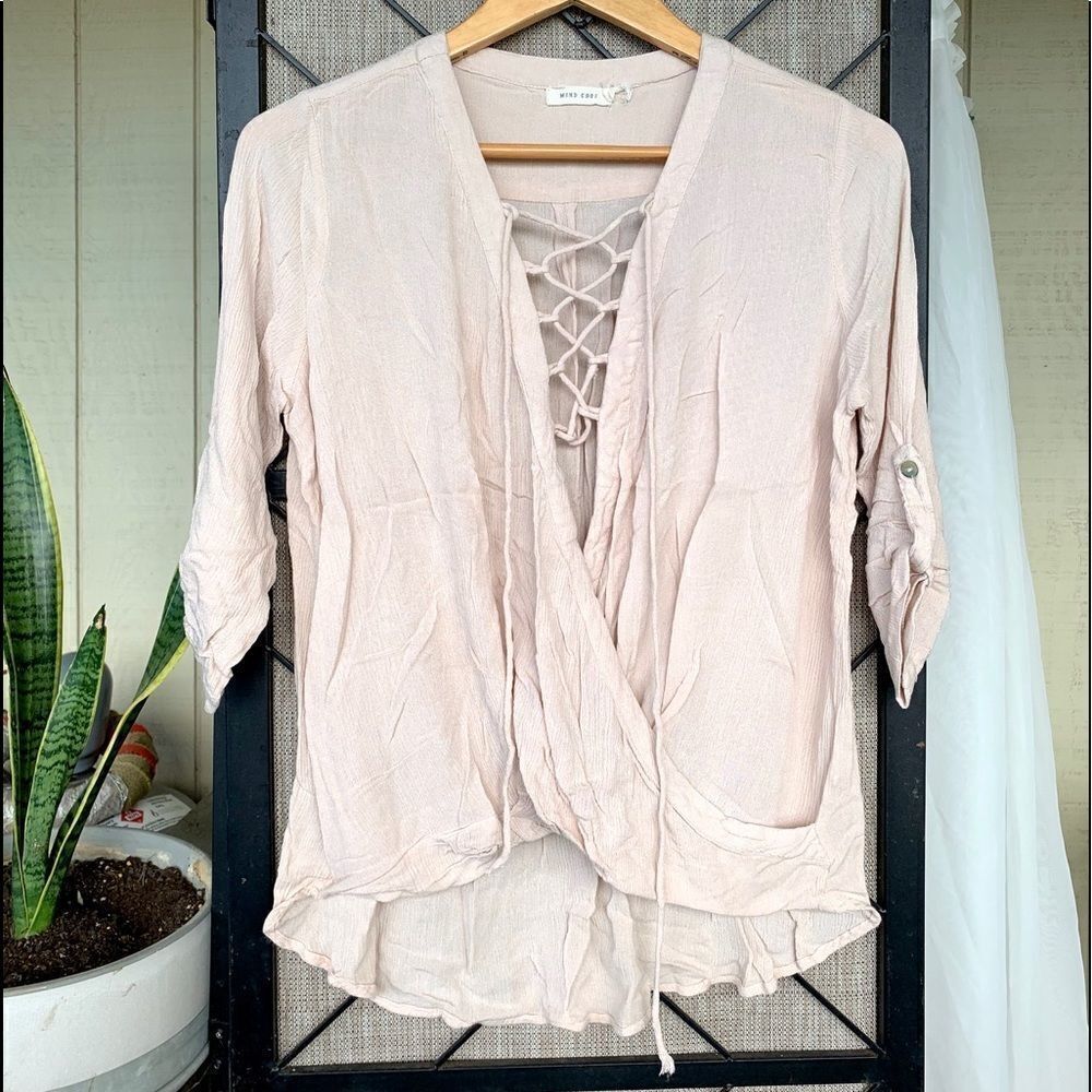 Mind Code Tie Blouse Cream Hippy Top Medium